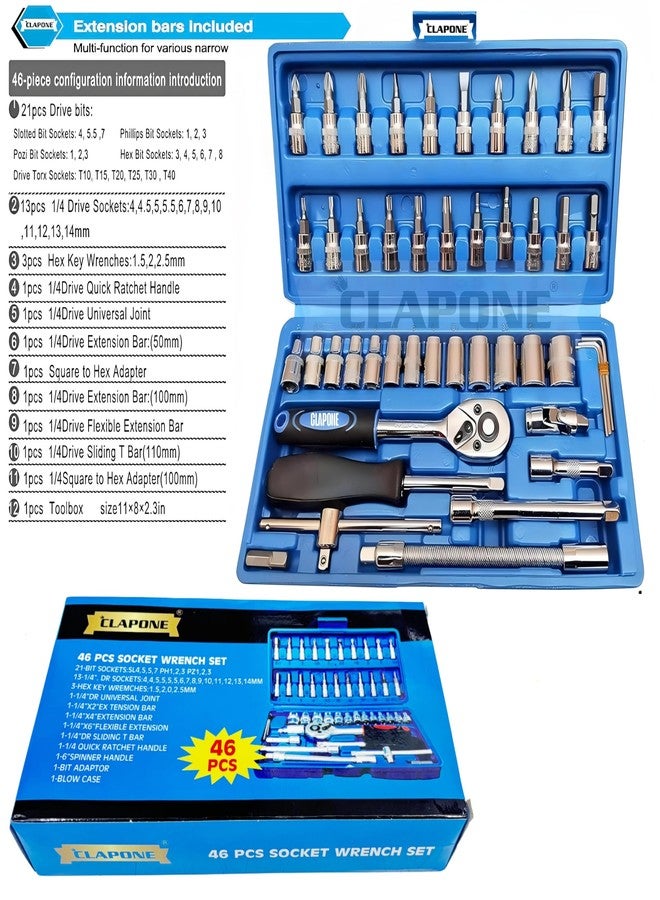 CLAPONE Tool Kit Socket Ratchet Wrench Set Socket Wrench/Screwdriver Set/Socket Screwdriver Set/Socket Wrenches/Auto Repairs/Car/Motorcycle/Bike Repair (Blue, 46 Pieces),Fixed Square - Image 3